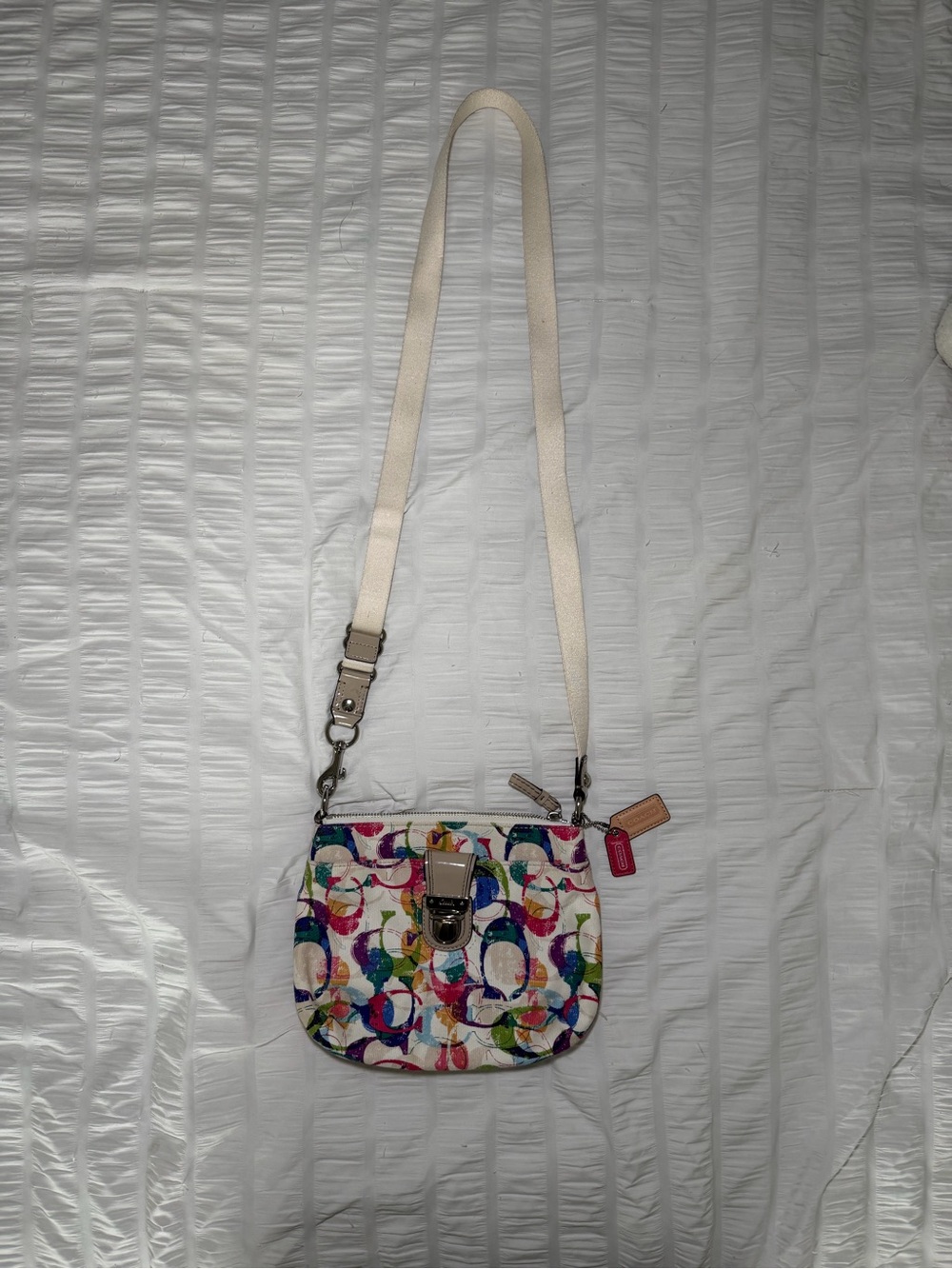 Coach Multicolor Signature Print Crossbody with Cream Strap